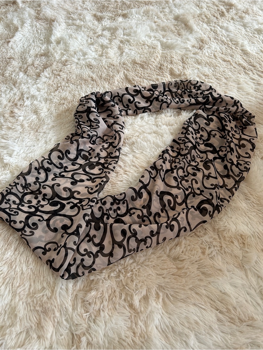 Taupe and Black Swirl Pattern Women's Scarf - Lightweight Fashion Wrap